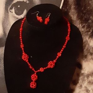 Coral necklace and earrings